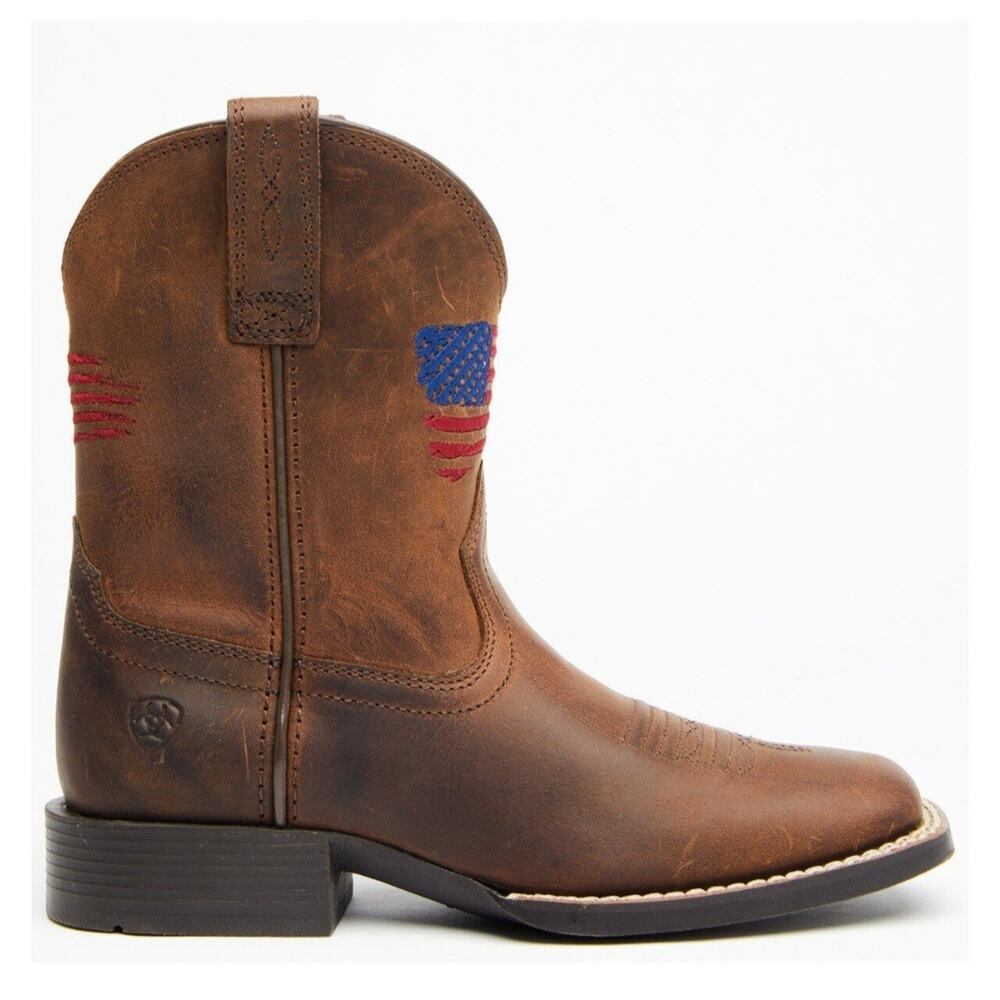 Ariat Women’s Western Cowboy Boots US 5.5 Brown Leather Short Boots Flag